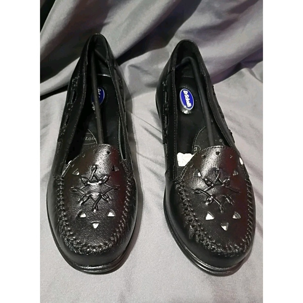 Dr Scholls Ladies Flats Size 10M Black Leather Slip On Loafers‎